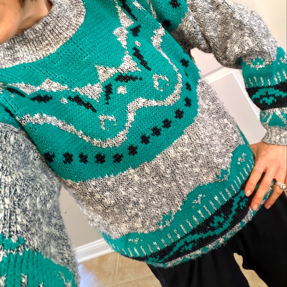 Vintage Green & Gray Sweater